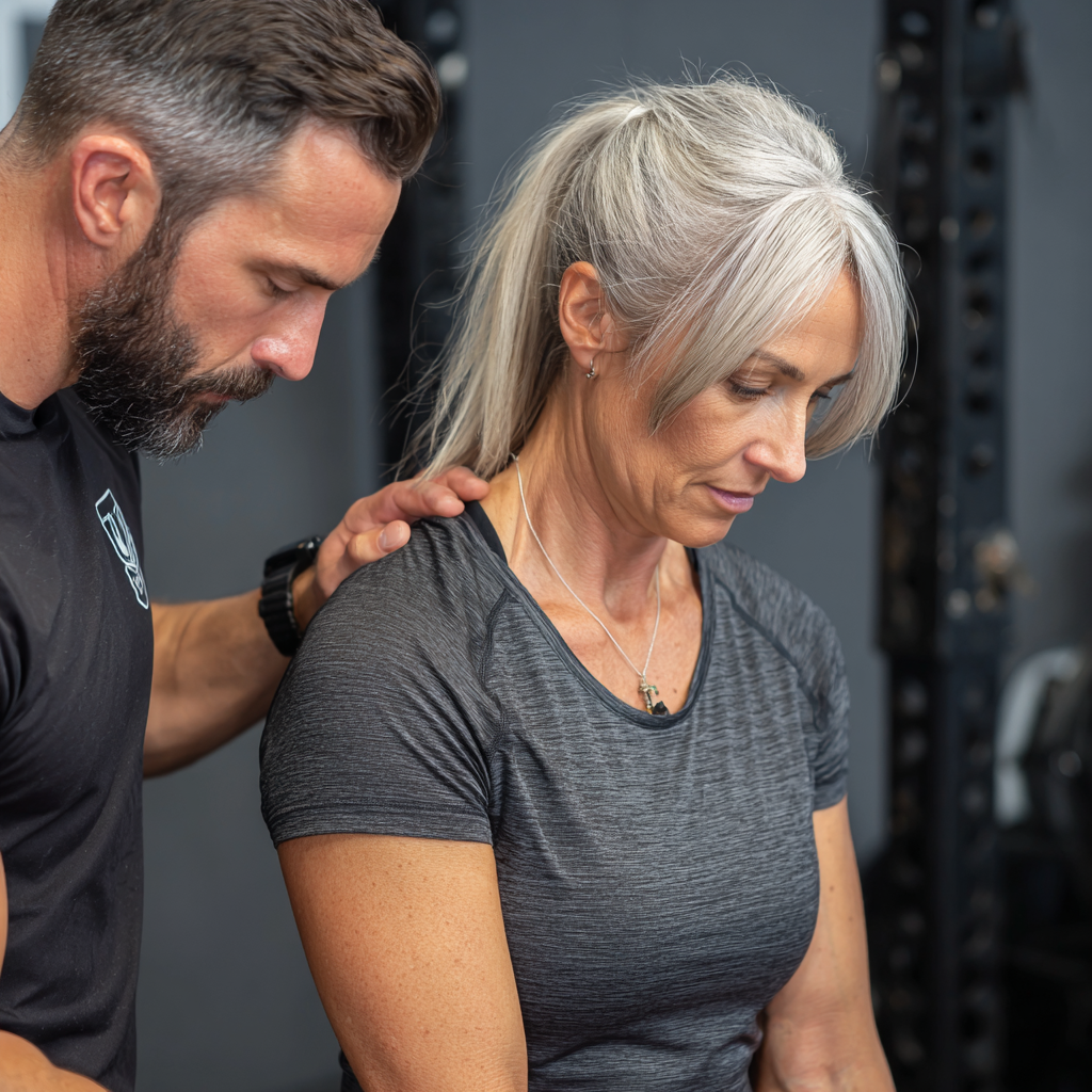 experienced mature fitness trainer providing guidance and support